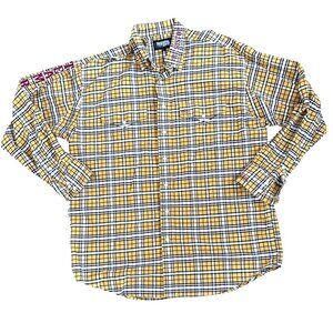 Resistol Rodeo Gear Shirt Mens L Yellow Plaid Western Buttons Cotton Long Sleeve